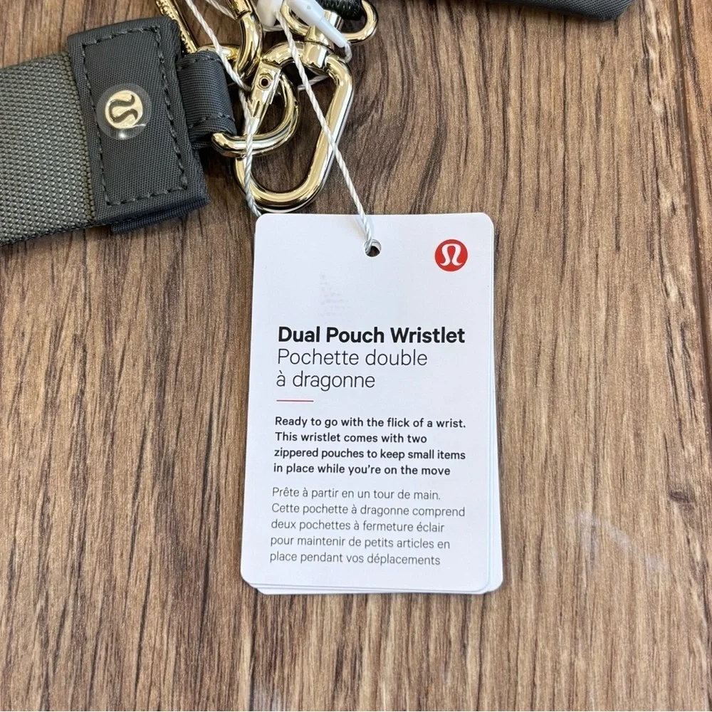 NWT Lululemon Dual Pouch Wristlet In Grey Sage/Light Ivory/Gold
